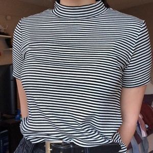 Striped mock neck tee